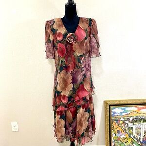 Vintage Cattiva Nee York Floral Tiered Dress, Size 14, Retro, Stunning